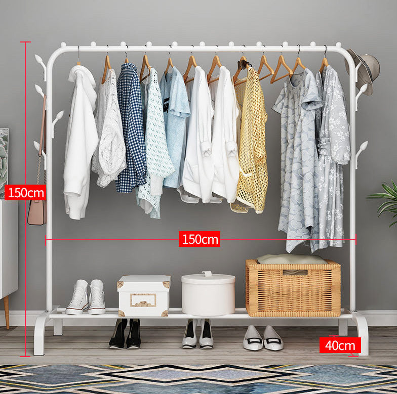 1.5m Wide Coat Hanging Stand Wardrobe Clothes Hanger Rack White