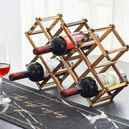 10 Bottle Wooden Wine Rack Folding Holder Bar Display Shelf Organizer