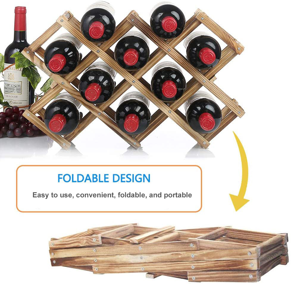 10 Bottle Wooden Wine Rack Folding Holder Bar Display Shelf Organizer