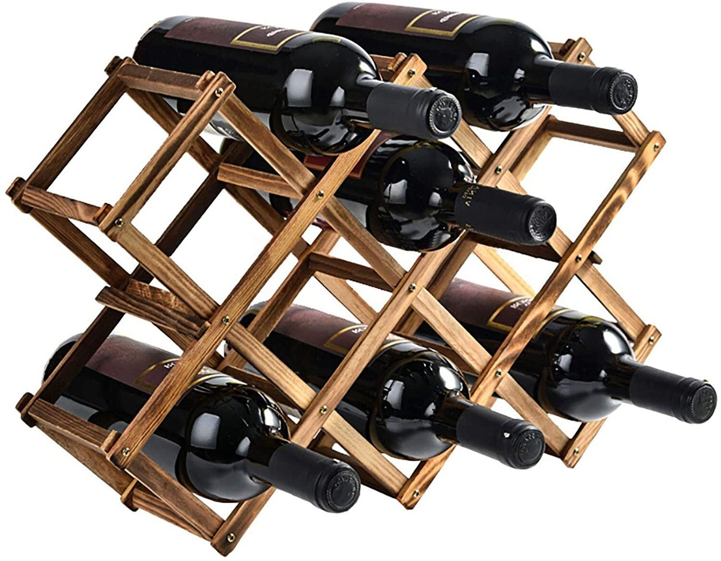 10 Bottle Wooden Wine Rack Folding Holder Bar Display Shelf Organizer