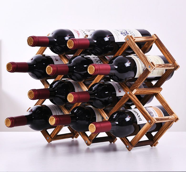 10 Bottle Wooden Wine Rack Folding Holder Bar Display Shelf Organizer