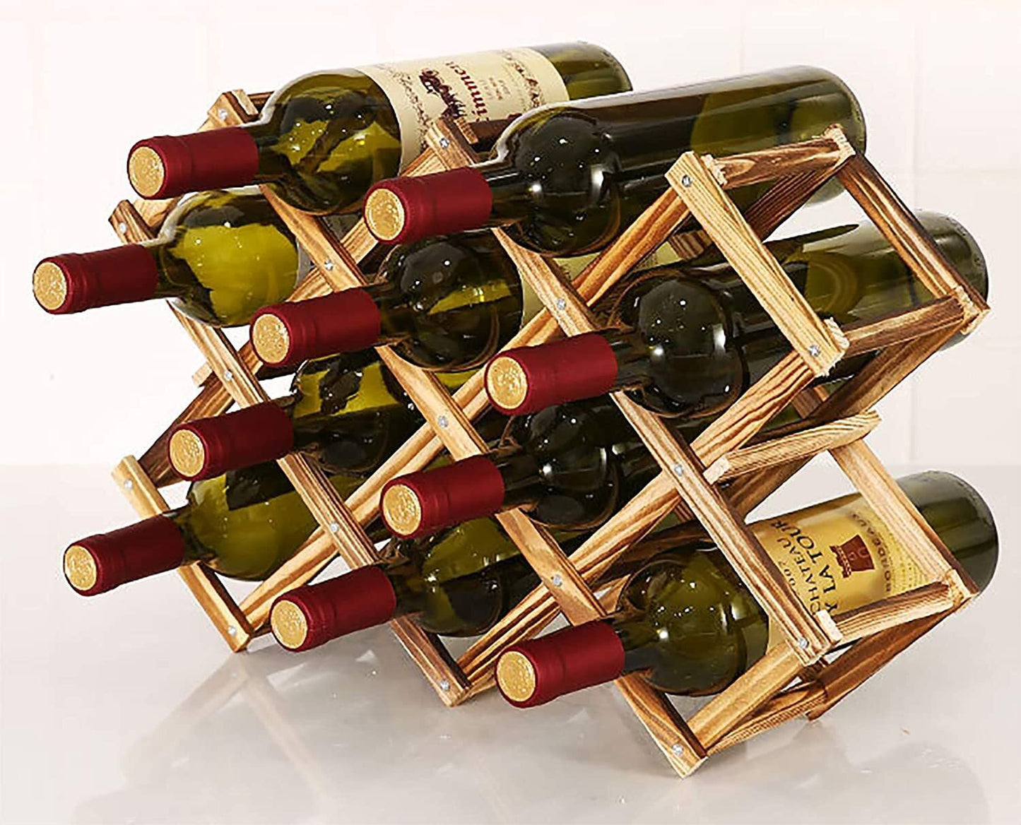 10 Bottle Wooden Wine Rack Folding Holder Bar Display Shelf Organizer