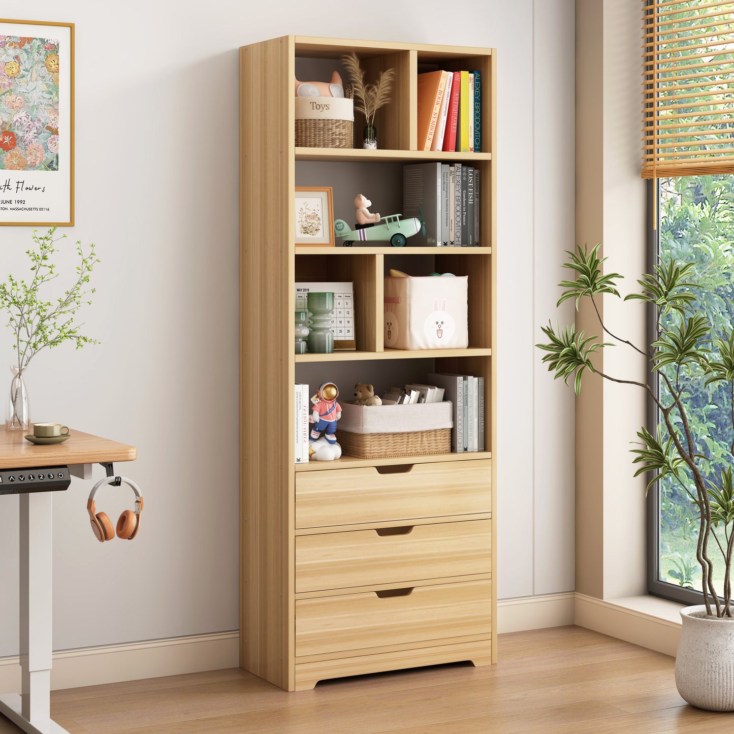 1.8m Tall Shelf Cupboard Bookshelf Wardrobe with Drawers Oak