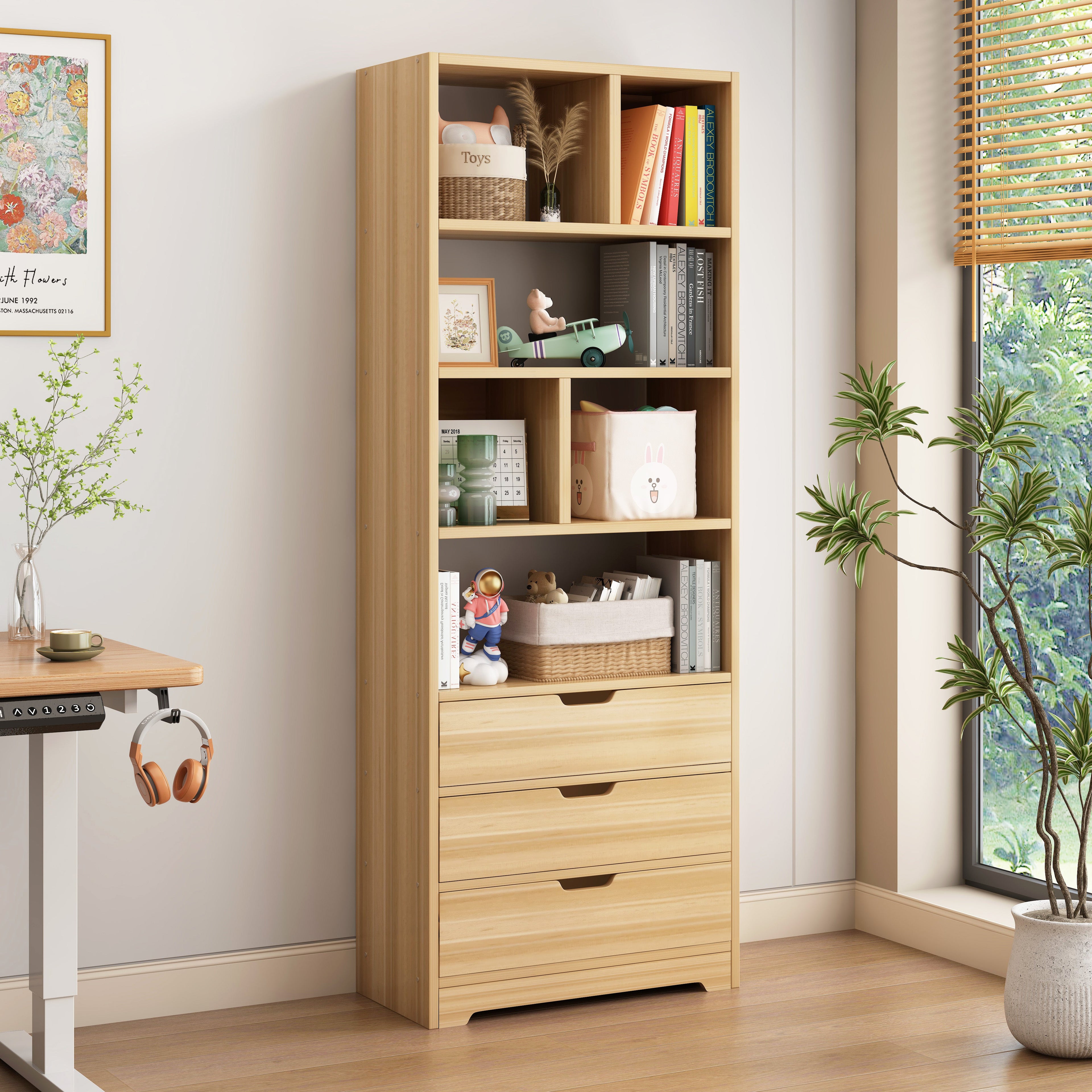 1.8m Tall Shelf Cupboard Bookshelf Wardrobe with Drawers Oak